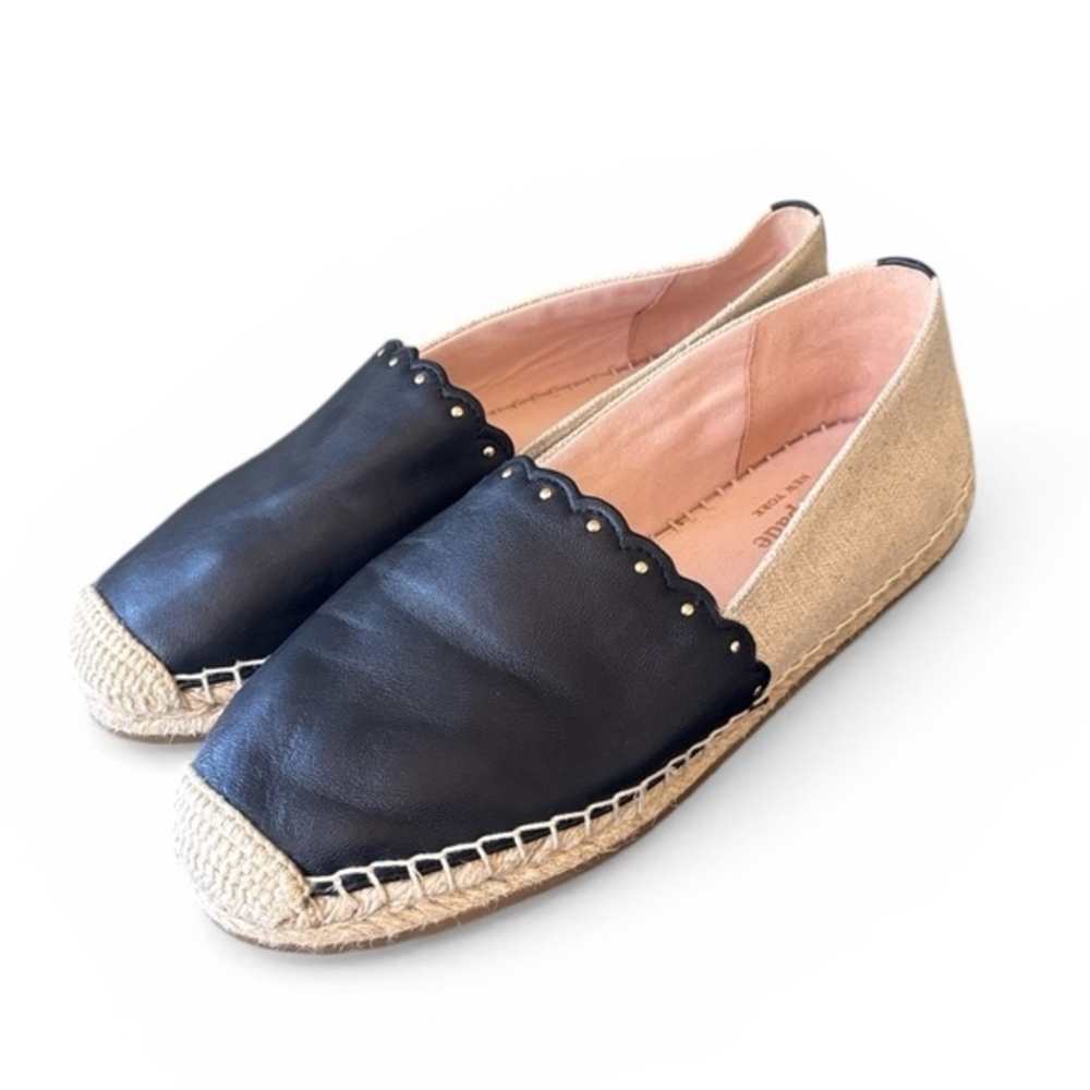 Kate Spade Gardenia Leather Canvas Flat Espadrille Black Tan Size 10